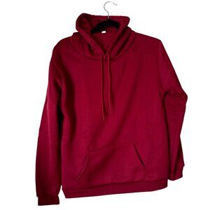 Wine Pullover Hoodie With Drawstring & Kangaroo Pocket Medium Size Cotton Blend